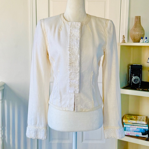 Elie Tahari Blazer Cream Linen Jacket (size 2) - Picture 1 of 15